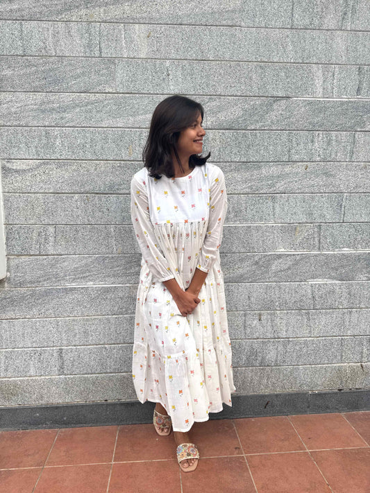 White Short Yoke Dress