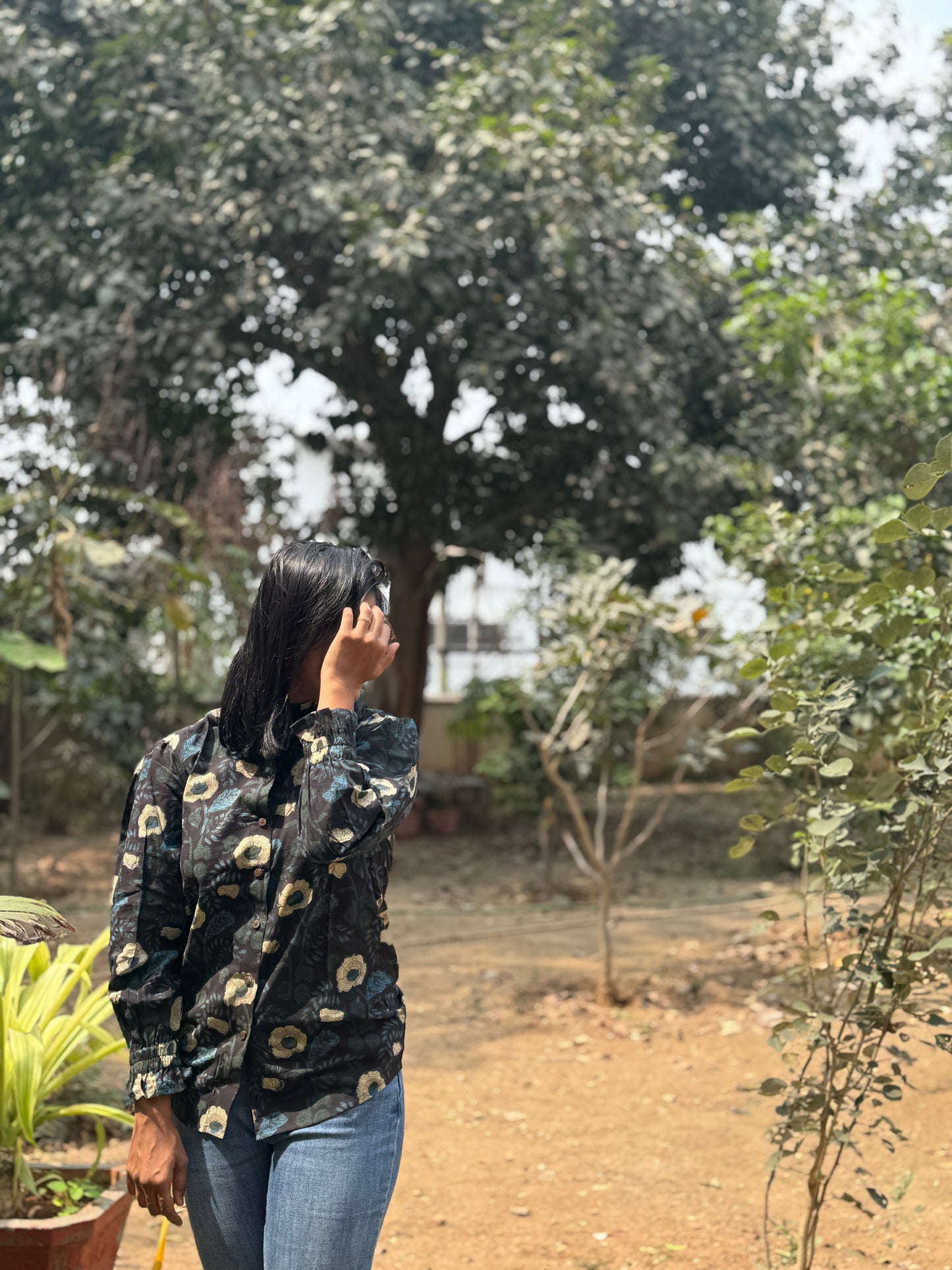 Hand-block printed cotton shirt