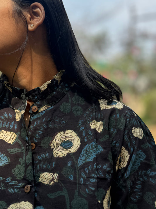 Hand-block printed cotton shirt